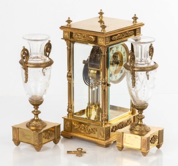 Three-Piece Ansonia Crystal Regulator Garniture