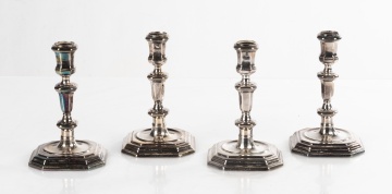 Four Early George I Silver Candlesticks