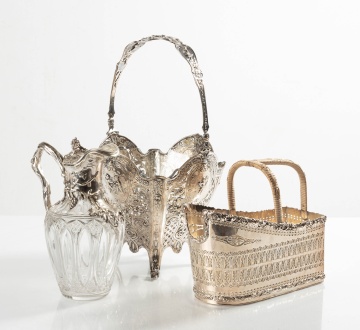 German Silver Handled Basket, Claret, & English Wine Chiller