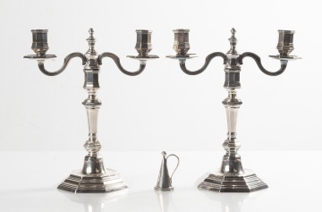 Christofle Silver-Plate Two-Light Candelabras, Candlestick and Snuffer