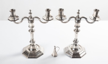 Christofle Silver-Plate Two-Light Candelabras, Candlestick and Snuffer