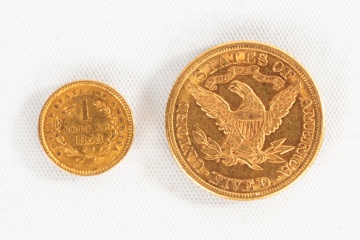 1881 Liberty Head $5 Gold Coin & 1853 Liberty $1 Gold Coin