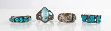 Four Navajo Turquoise & Silver Bracelet Cuffs
