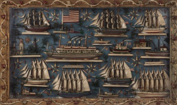American Exuberant Folk Art Ships Diorama