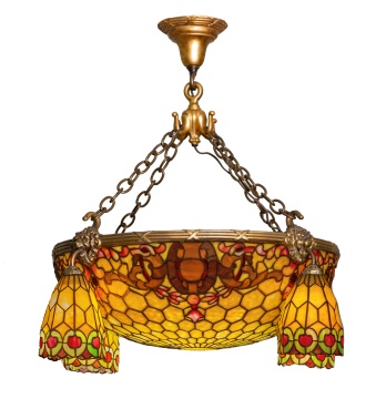 Duffner & Kimberly Leaded Glass Dome & Four-Light Chandelier
