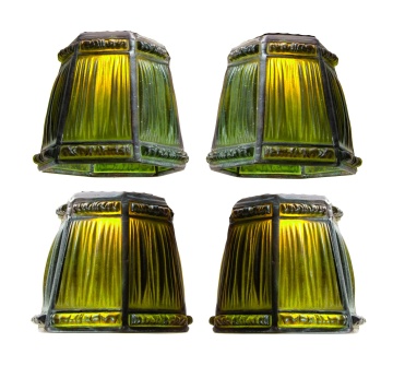 Four Tiffany Studios Linenfold Shades