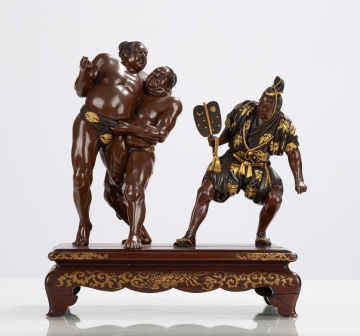 Japanese Meji Mixed Metal Sumo Wrestlers