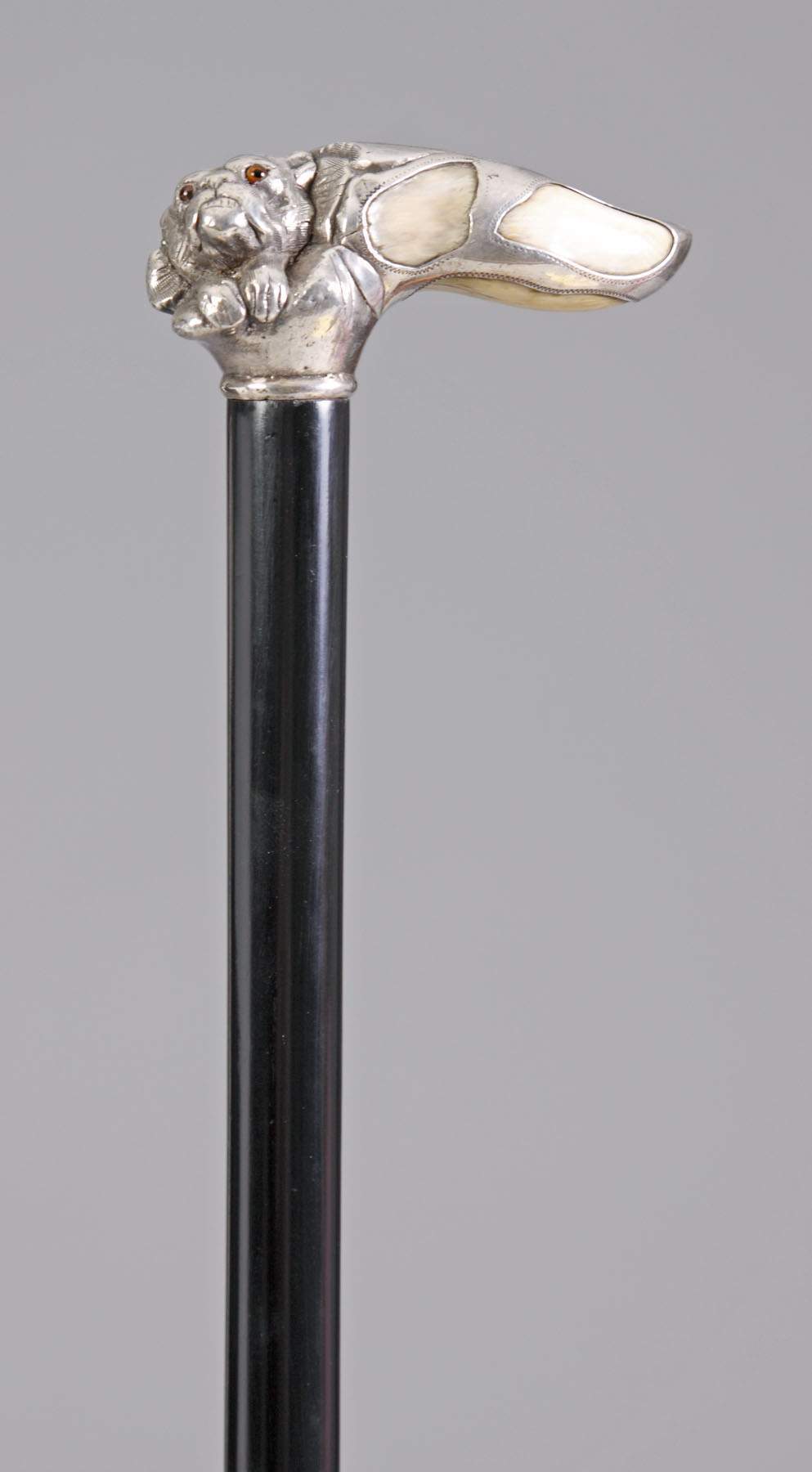 Sterling Silver & Ivory Dog Head Cane | Cottone Auctions