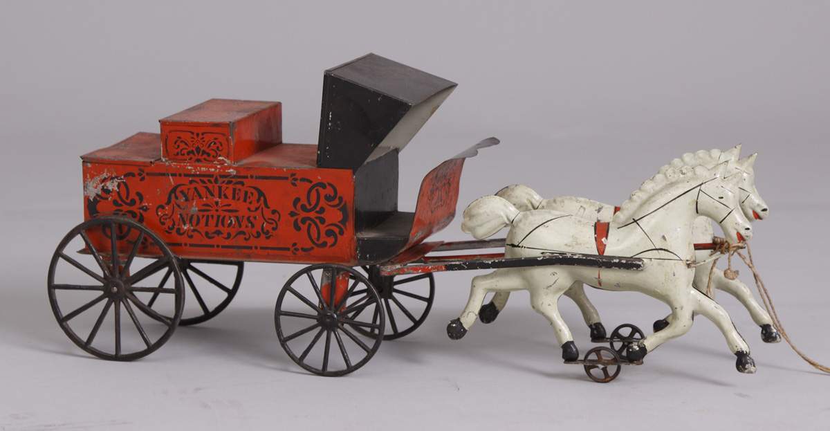 Yankee Notions Hand Painted Tin Horse Drawn Cart | Cottone Auctions