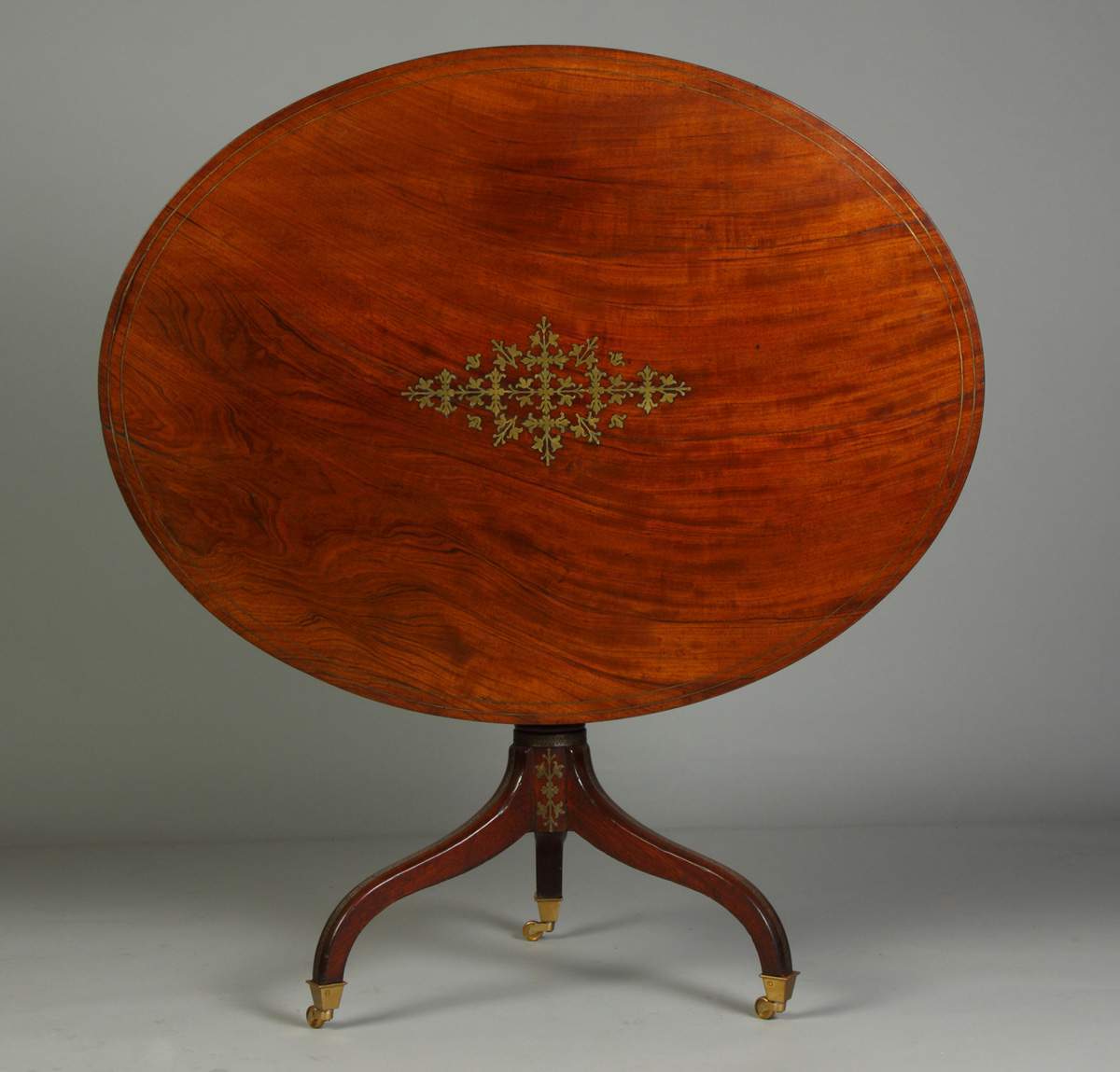 Philadelphia Brass Inlaid Tilt Top Center Table | Cottone Auctions