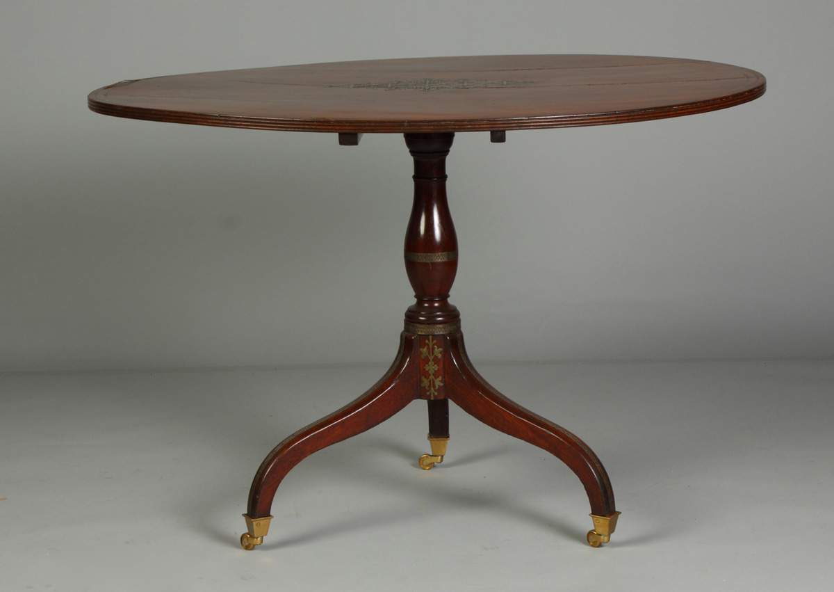 Philadelphia Brass Inlaid Tilt Top Center Table | Cottone Auctions