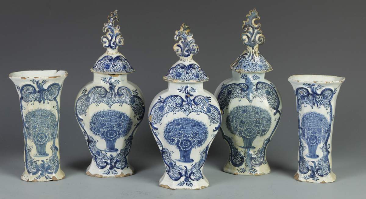 Early Delft 5 Pc. Garniture Set | Cottone Auctions