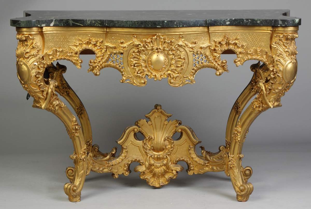 Rococo Carved Gilt Wood Side Table with Marble Top | Cottone Auctions