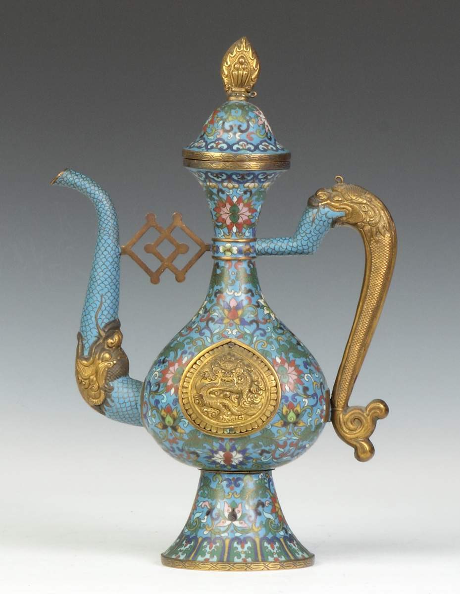 Chinese Cloisonne & Gilt Brass Ewer | Cottone Auctions