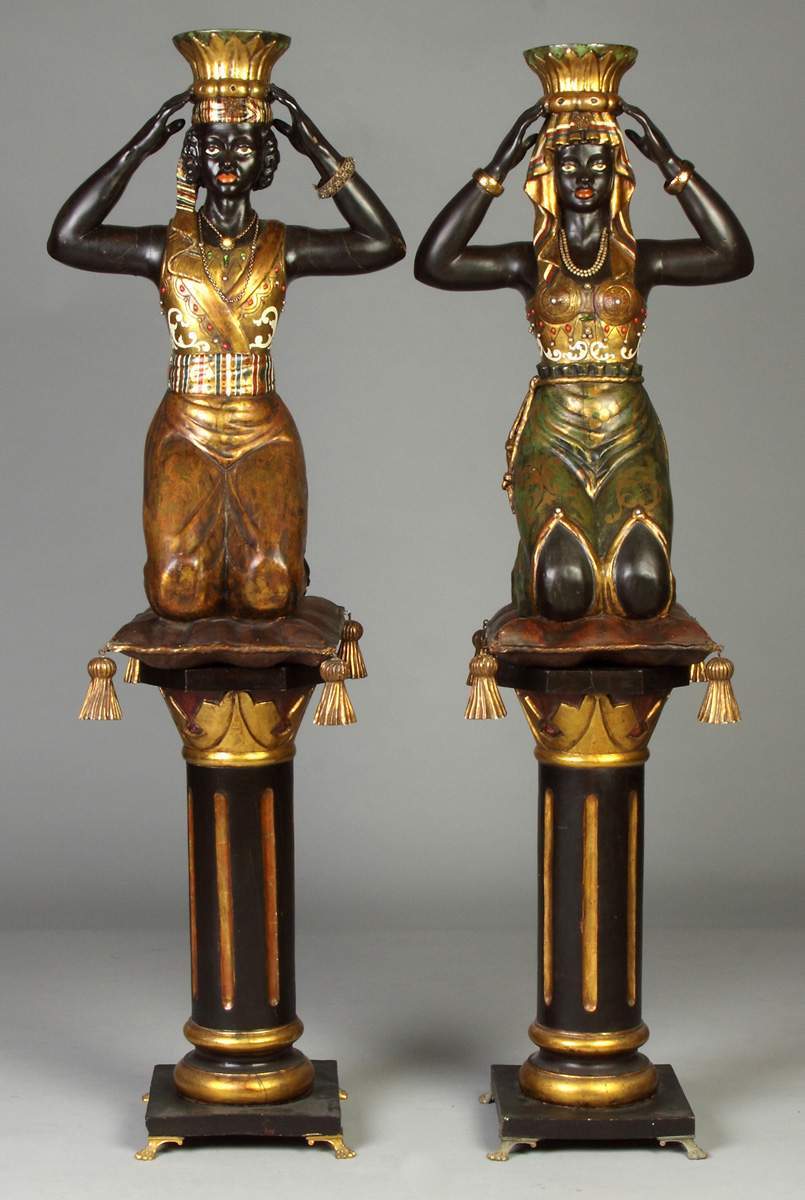 Two Carved, Gilded & Painted Blackamoors on Stand | Cottone Auctions