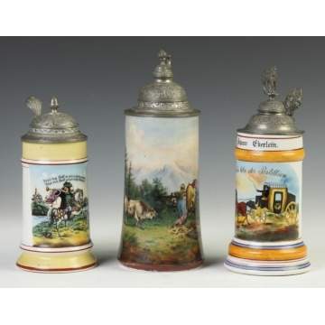 Three German Porcelain Lithophane Steins
