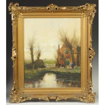 A.G. Kennedy painting, Cottage by stream