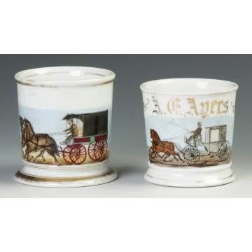 Two Vintage Horse Drawn Carriage Occupational Shaving Mugs