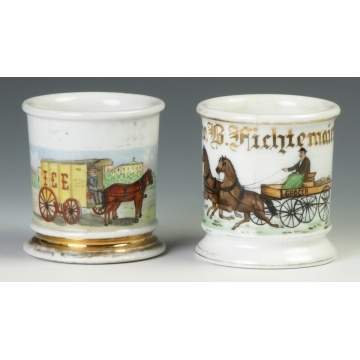 Two Vintage Occupational Shaving Mugs w/Horse Drawn Carts