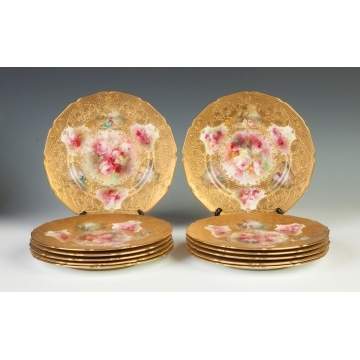 Royal Doulton Set of 12 Hand Painted & Relief Gold Leafed Plates