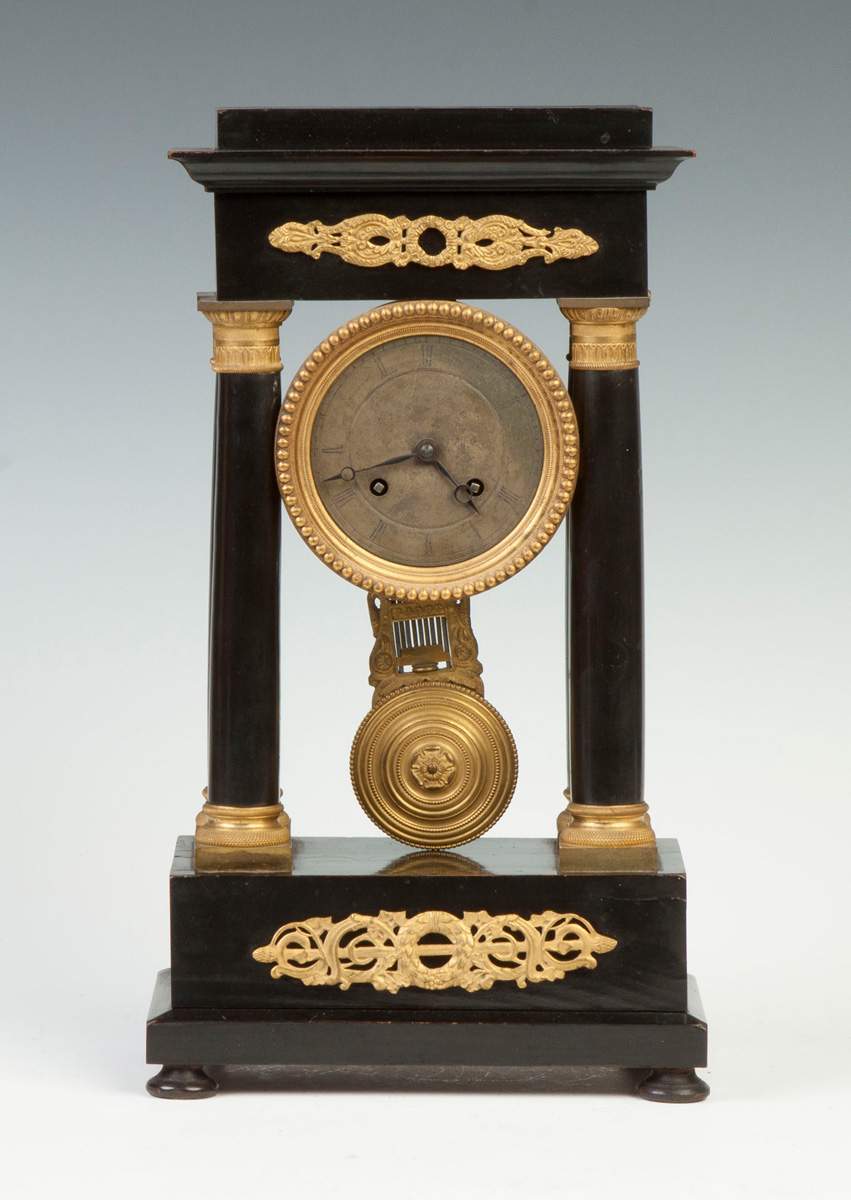 French Ebonized Portico Clock | Cottone Auctions